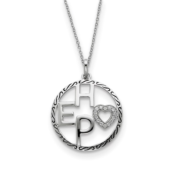 Sterling Silver Antiqued CZ Hope 18in Necklace
