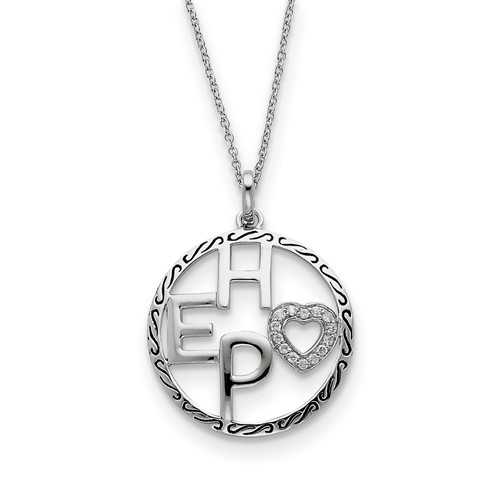 Sterling Silver Antiqued CZ Hope Necklace, 18"