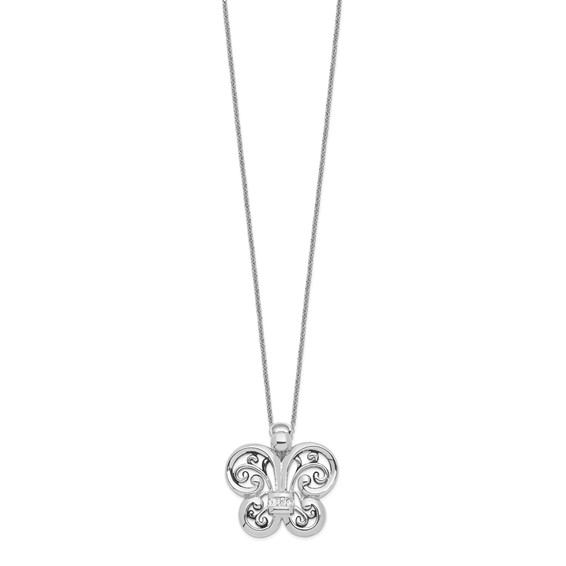 Sentimental Expressions Sterling Silver Rhodium-plated Antiqued CZ Angel of Courage 18in Necklace