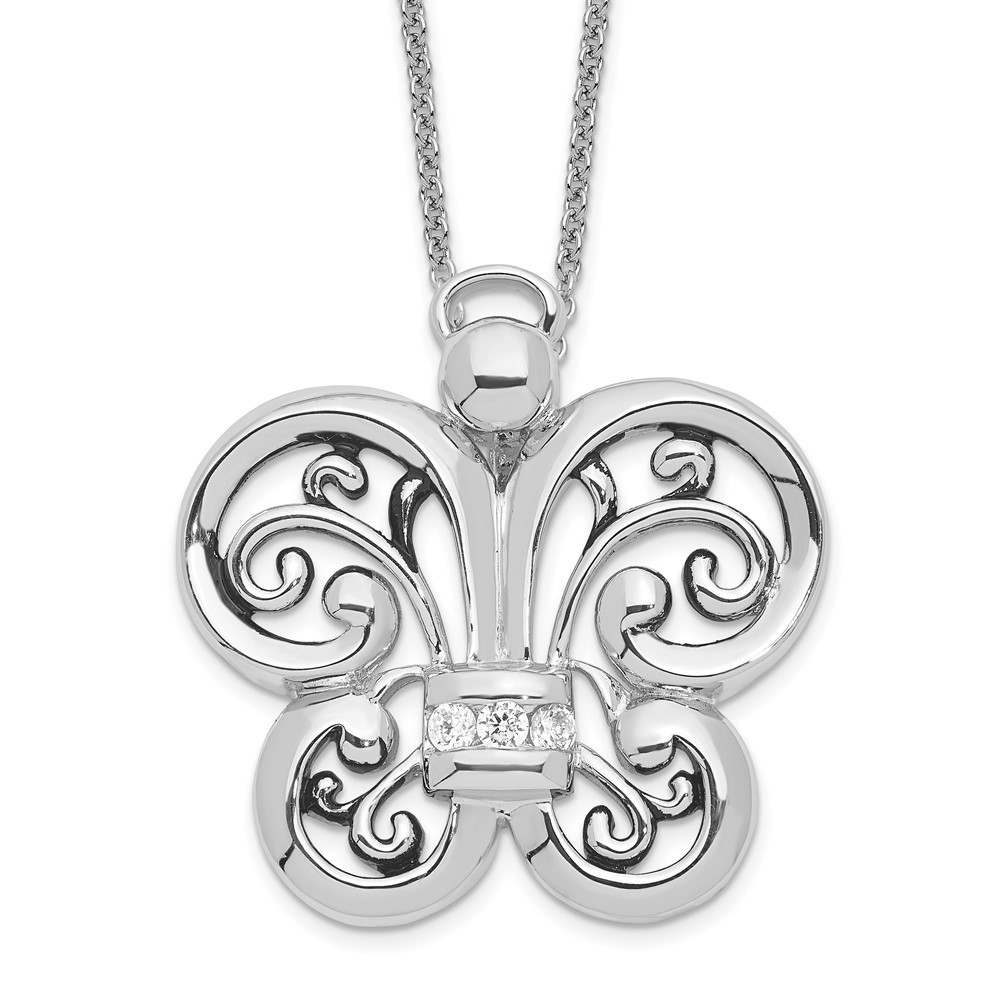 Sterling Silver Antiqued CZ Angel of Courage 18in Necklace