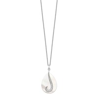 Sentimental Expressions Sterling Silver Rhodium-plated Mother of Pearl CZ Tear From Heaven Necklace, 18" view 2