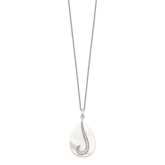 Sentimental Expressions Sterling Silver Rhodium-plated Mother of Pearl CZ Tear From Heaven 18in Necklace