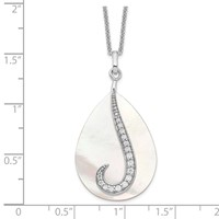 Sentimental Expressions Sterling Silver Rhodium-plated Mother of Pearl CZ Tear From Heaven Necklace, 18" view 3