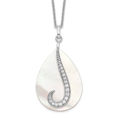 Sentimental Expressions Sterling Silver Rhodium-plated Mother of Pearl CZ Tear From Heaven Necklace, 18"