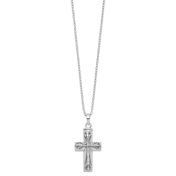 Sentimental Expressions Sterling Silver  Rhodium-plated Antiqued Cross Ash Holder 18 Inch Necklace