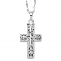 Sentimental Expressions Sterling Silver Rhodium-plated Antiqued Cross Ash Holder Necklace, 18" view 1