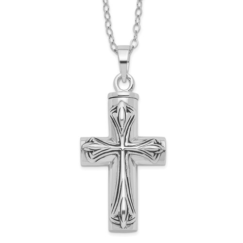 Sentimental Expressions Sterling Silver Rhodium-plated Antiqued Cross Ash Holder Necklace, 18"
