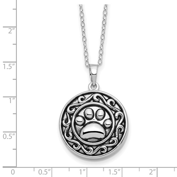 Sentimental Expressions Sterling Silver Rhodium-plated Antiqued Paw Ash Holder 18 Inch Necklace