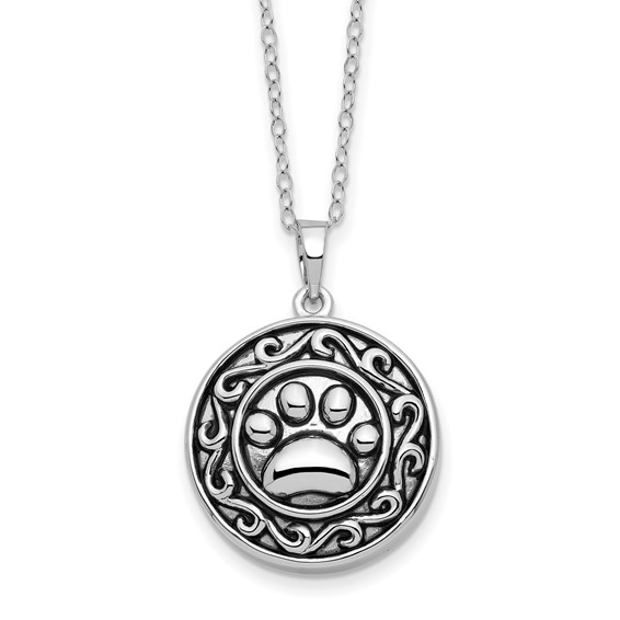 Sentimental Expressions Sterling Silver Rhodium-plated Antiqued Paw Ash Holder 18 Inch Necklace
