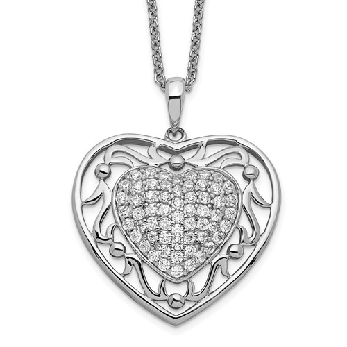 Sentimental Expressions Sterling Silver Rhodium-plated Antiqued CZ to My Granddaughter Heart Necklace, 18"