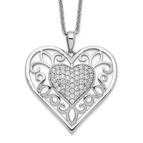 Sentimental Expressions Sterling Silver Rhodium-plated Antiqued CZ to My Daughter Heart Necklace, 18"