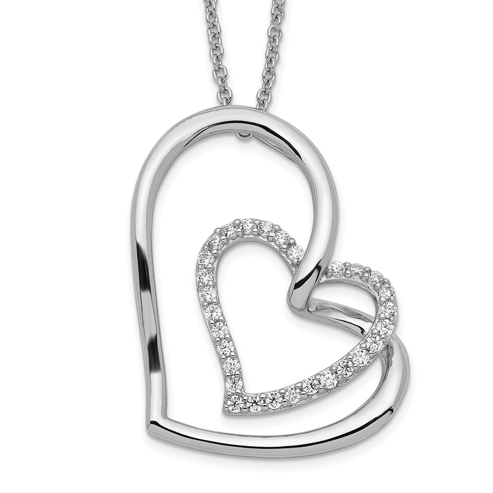 Sterling Silver Antiqued CZ Thank You Grandma 18in Hearts Necklace