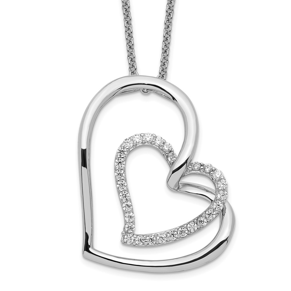Sterling Silver Antiqued CZ Thank You Mother 18in Hearts Necklace