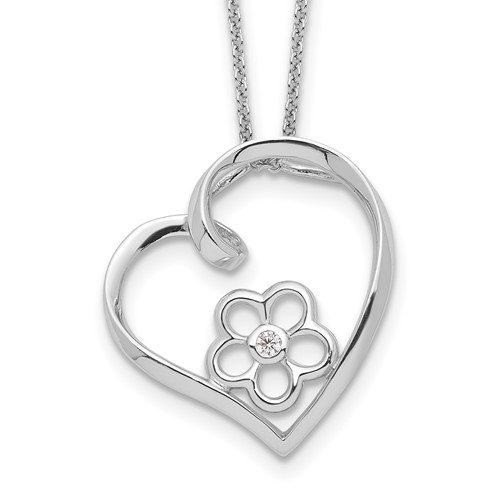 Sentimental Expressions Sterling Silver Rhodium-plated CZ My Special Niece Flower in Heart Necklace, 18"
