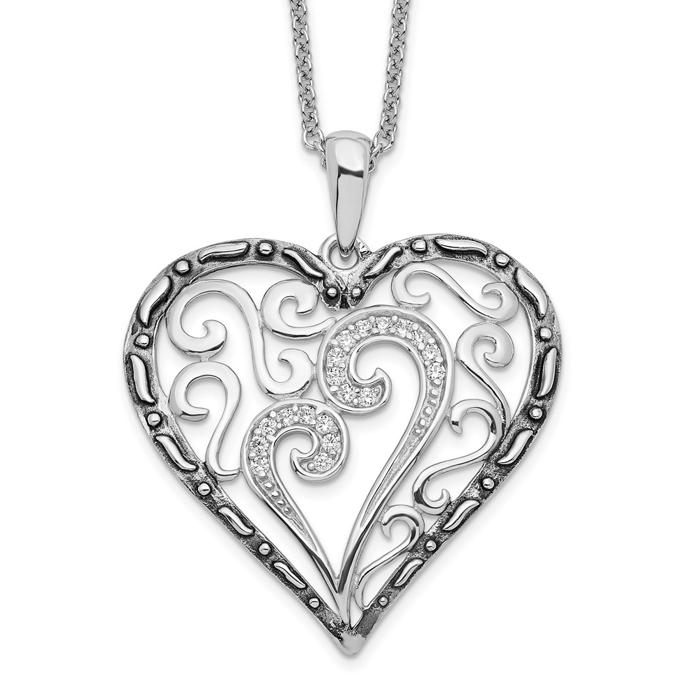 Sterling Silver CZ Antiqued A Mother's Touch 18in Necklace