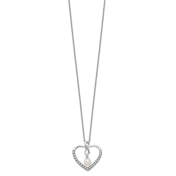 Sentimental Expressions Sterling Silver Rhodium-plated CZ and FW Cultured Pearl My Friend 18in Heart Necklace