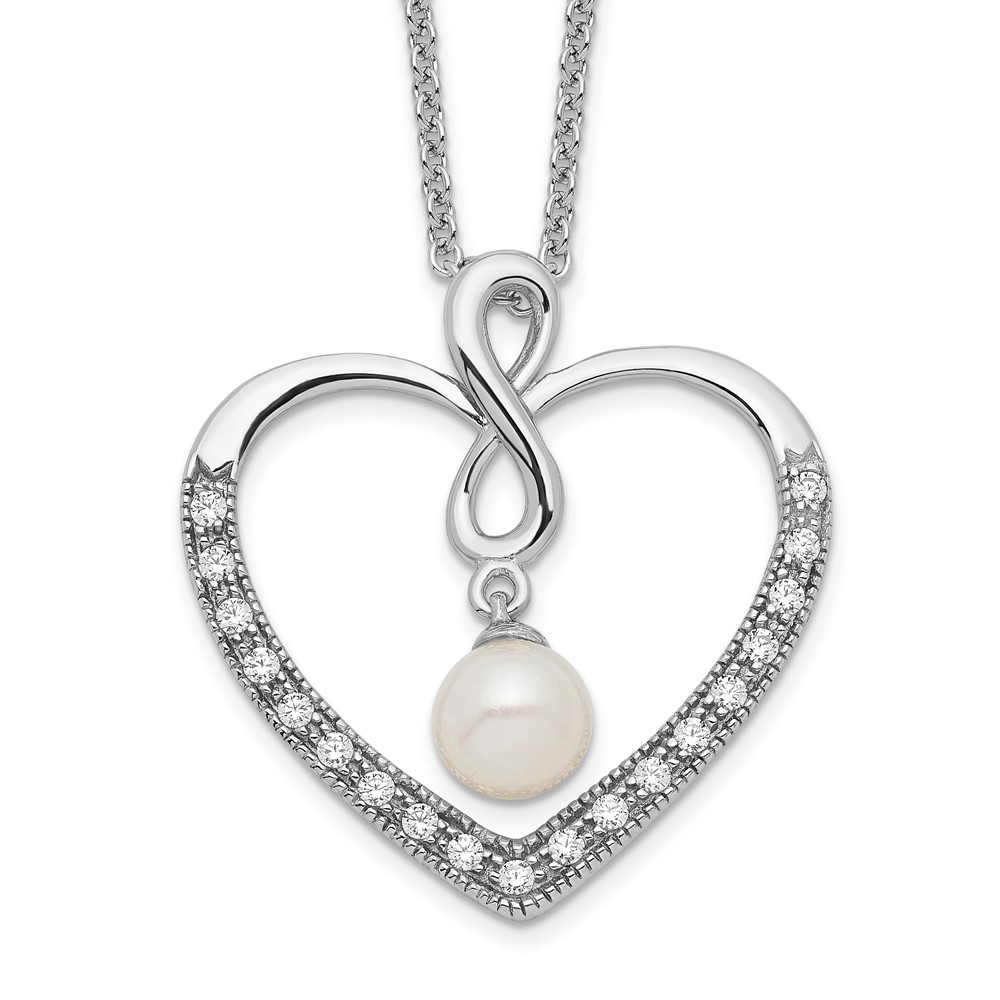 Sterling Silver CZ & FW Cultured Pearl My Friend 18in Heart Neck