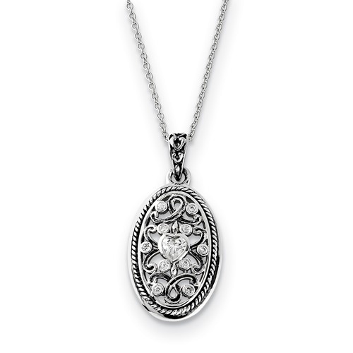 Sterling Silver Antiqued CZ Because of You Necklace, 18"