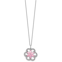 Sentimental Expressions Sterling Silver Rhodium-plated CZ Pretty in Pink Flower Necklace, 18" view 2