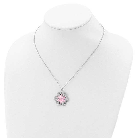 Sentimental Expressions Sterling Silver Rhodium-plated CZ Pretty in Pink Flower 18 Inch Necklace