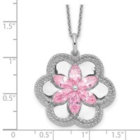 Sentimental Expressions Sterling Silver Rhodium-plated CZ Pretty in Pink Flower Necklace, 18" view 3