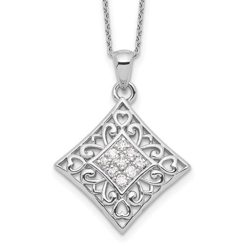 Sentimental Expressions Sterling Silver Rhodium-plated CZ I Love You All Year Long Necklace, 18"