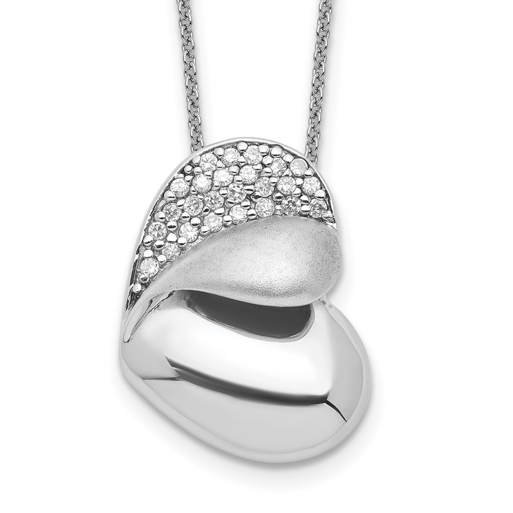 Sterling Silver CZ Glimpse of my Heart 18in Heart Necklace