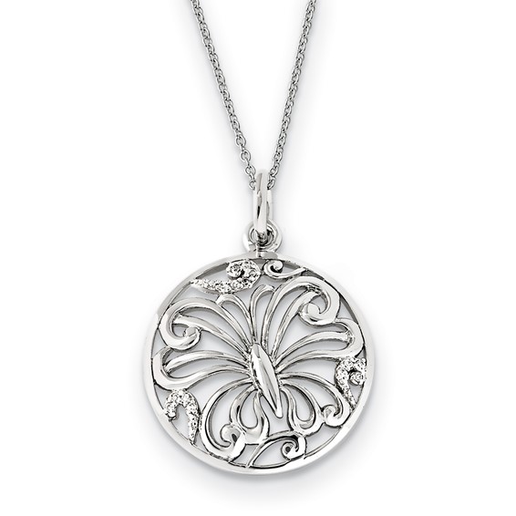 Sterling Silver CZ Miracles 18in Butterfly Necklace