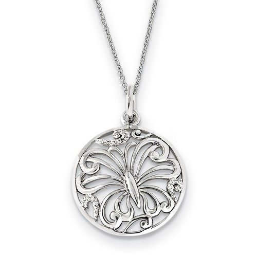 Sterling Silver CZ Miracles Butterfly Necklace, 18"