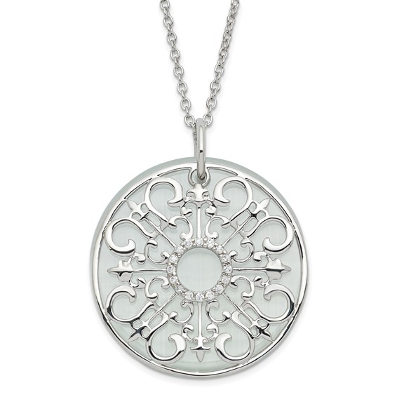 Sterling Silver CZ & Simulated Cat's Eye Be A Blessing Circle Necklace