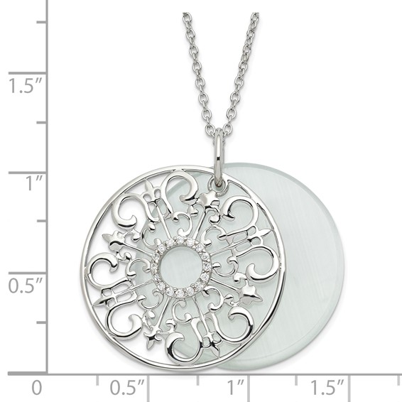 Sterling Silver CZ & Simulated Cat's Eye Be A Blessing Circle Necklace