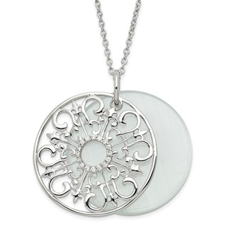 Sterling Silver CZ & Simulated Cat's Eye Be A Blessing Circle Necklace