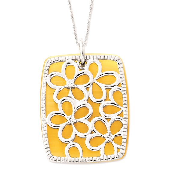 Sterling Silver CZ/Simulated Cat's Eye I Am An Original Floral Necklace