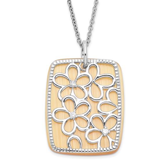 Sterling Silver CZ/Simulated Cat's Eye I Am An Original Floral Necklace