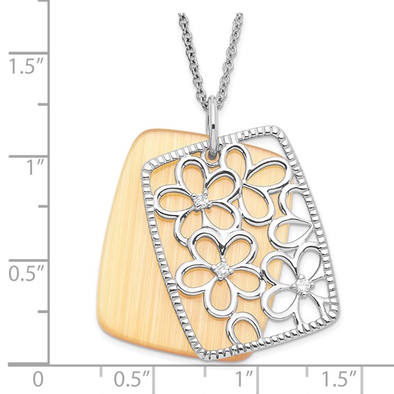 Sterling Silver CZ/Simulated Cat's Eye I Am An Original Floral Necklace