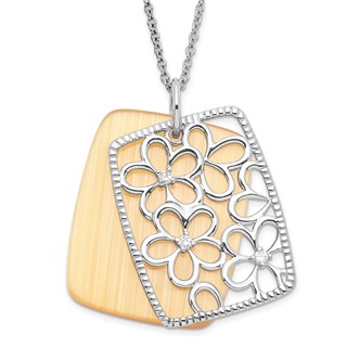 Sterling Silver CZ/Simulated Cat's Eye I Am An Original Floral Necklace