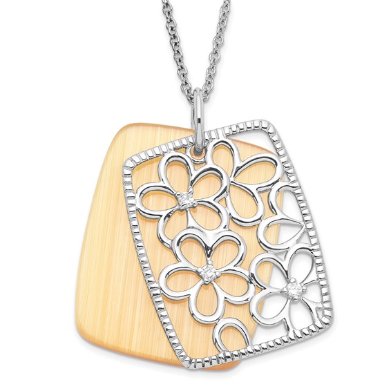 Sterling Silver CZ/Simulated Cat's Eye I Am An Original Floral Necklace