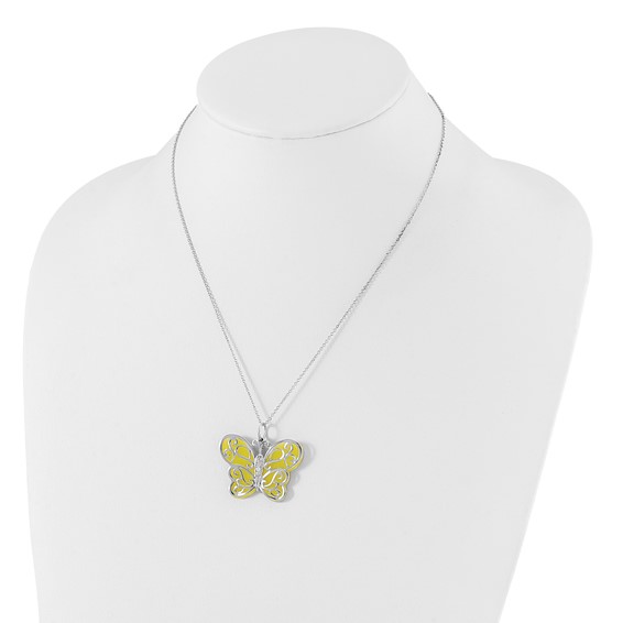 Sterling Silver CZ & Simulated Cat's Eye Believe You Can Butterfly Necklace