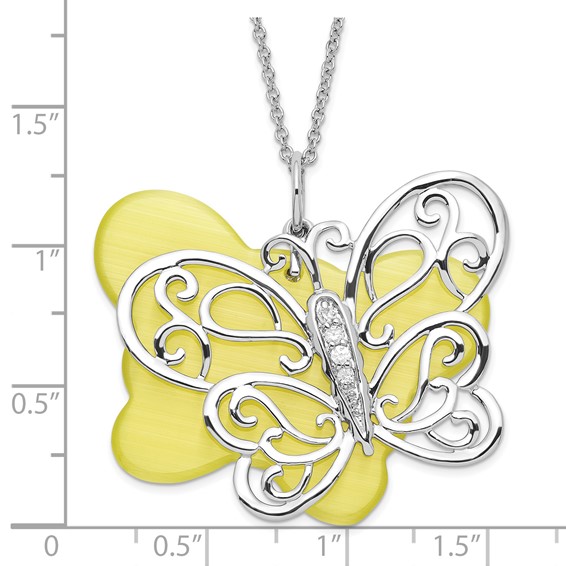 Sterling Silver CZ & Simulated Cat's Eye Believe You Can Butterfly Necklace