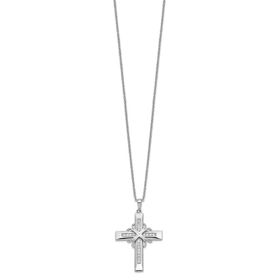 Sentimental Expressions Sterling Silver Rhodium-plated CZ Steadfast Love 18in Cross Necklace