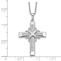 Sentimental Expressions Sterling Silver Rhodium-plated CZ Steadfast Love Cross Necklace, 18" view 3