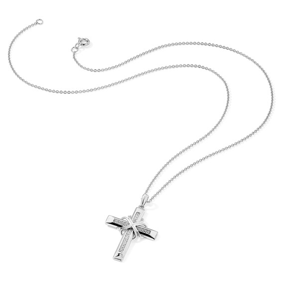Sentimental Expressions Sterling Silver Rhodium-plated CZ Steadfast Love 18in Cross Necklace