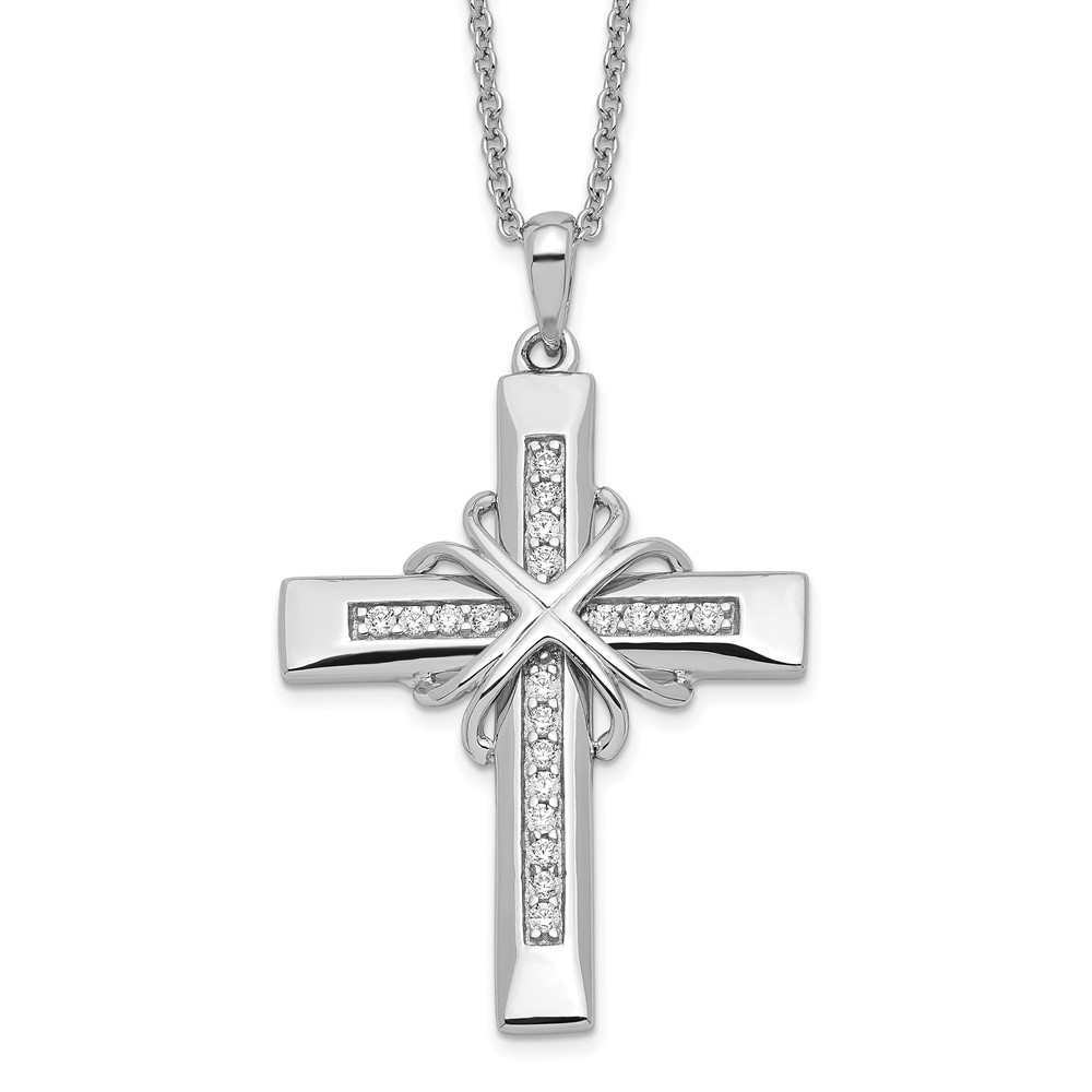 Sterling Silver CZ Steadfast Love 18in Cross Necklace