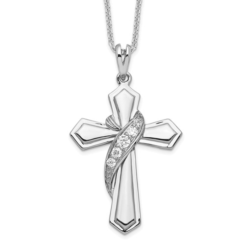 Sentimental Expressions Sterling Silver Rhodium-plated CZ My Journey of Hope Cross Necklace, 18"