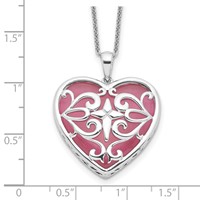 Sentimental Expressions Sterling Silver Rhodium-plated Simulated Cat's Eye Heart Acceptance Necklace, 18" view 3