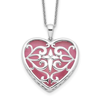 Sentimental Expressions Sterling Silver Rhodium-plated Simulated Cat's Eye Heart Acceptance 18 Inch Necklace