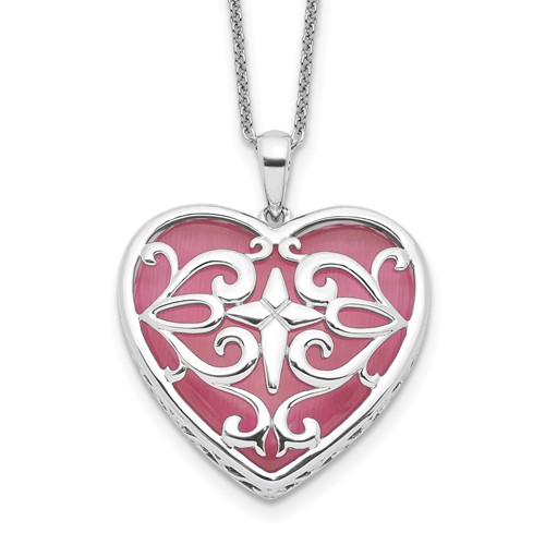 Sentimental Expressions Sterling Silver Rhodium-plated Simulated Cat's Eye Heart Acceptance Necklace, 18"