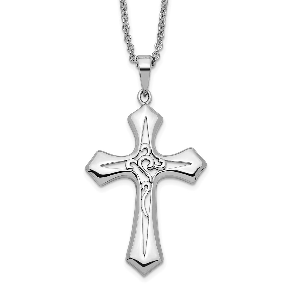 Sterling Silver Antiqued Abide In Him 18in Cross Necklace