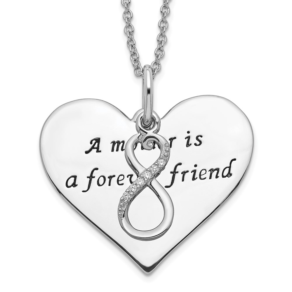 Sterling Silver Antiqued CZ A Mother Is A Forever Friend 18in Necklace
