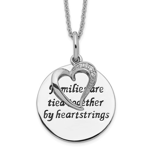 Sentimental Expressions Sterling Silver Rhodium-plated Antiqued CZ Families Are Tied Together Heart Necklace, 18"